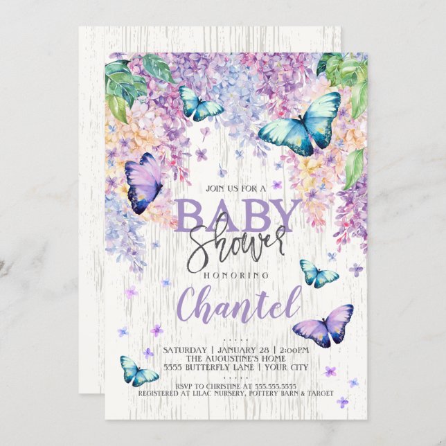 Lilacs and Butterfly | Baby Shower Invitation (Front/Back)