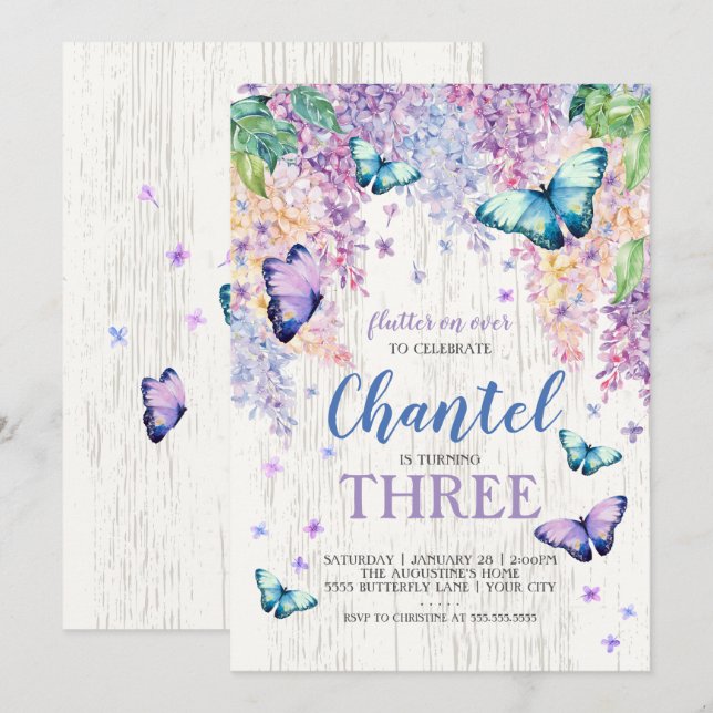 Lilacs and Butterfly | Birthday Invitation (Front/Back)