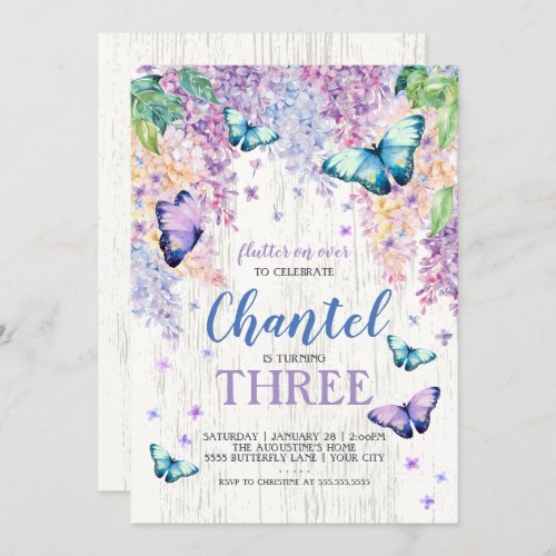 Lilacs and Butterfly  Birthday Invitation
