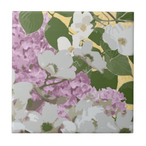 Lilacs and Dogwood Ceramic Tile