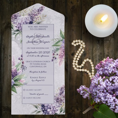 Lilacs and Heather on Lavender All In One Invitation