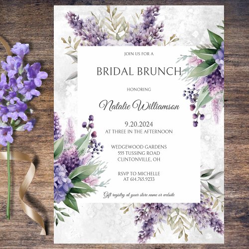 Lilacs and Heather on Marbled White Bridal Brunch  Invitation