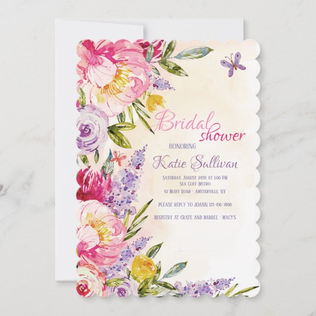 Lilacs and Peonies Floral Invitation (Front)