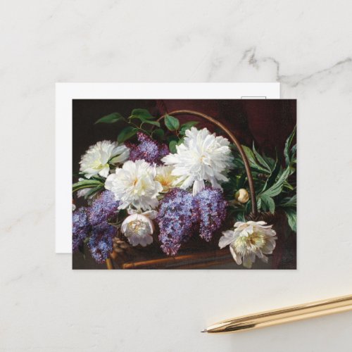 Lilacs and peonies postcard