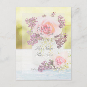 Lilacs and Roses Vintage Save the Date Wedding Announcement Postcard