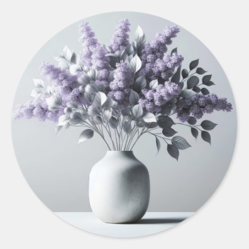 Lilacs and Silver Leaf Bouquet Classic Round Sticker