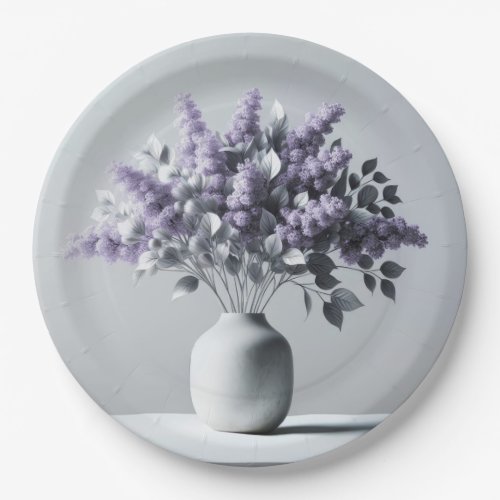 Lilacs and Silver Leaf Bouquet Paper Plates