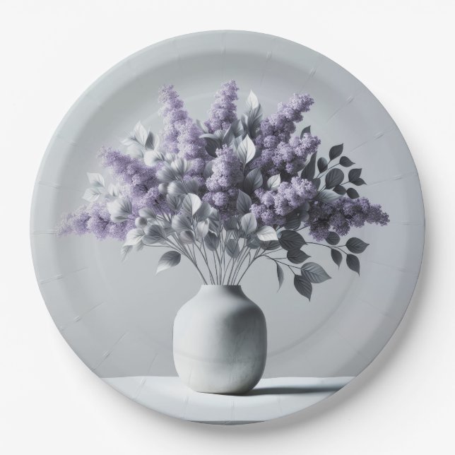 Lilacs and Silver Leaf Bouquet Paper Plates (Front)