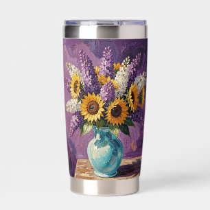 Lilacs and Sunflowers Botanical Design Insulated Tumbler