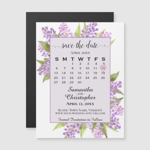 Lilacs  Calendar Lavender Wedding Save the Date Magnetic Invitation