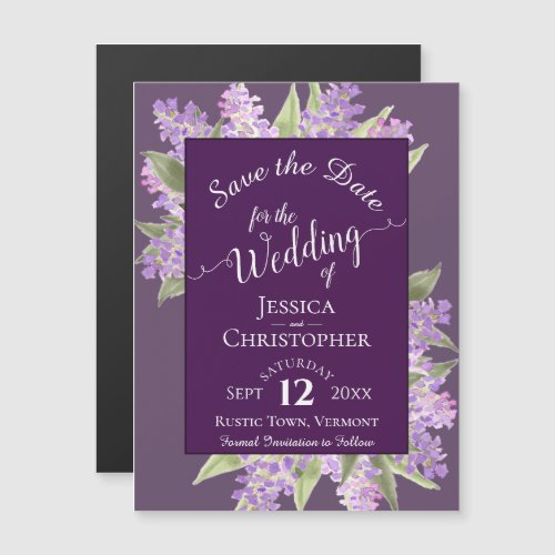 Lilacs  Calligraphy Purple Wedding Save the Date Magnetic Invitation