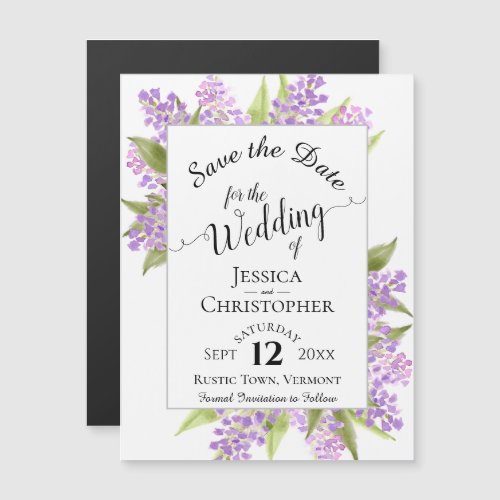 Lilacs  Calligraphy White Wedding Save the Date Magnetic Invitation