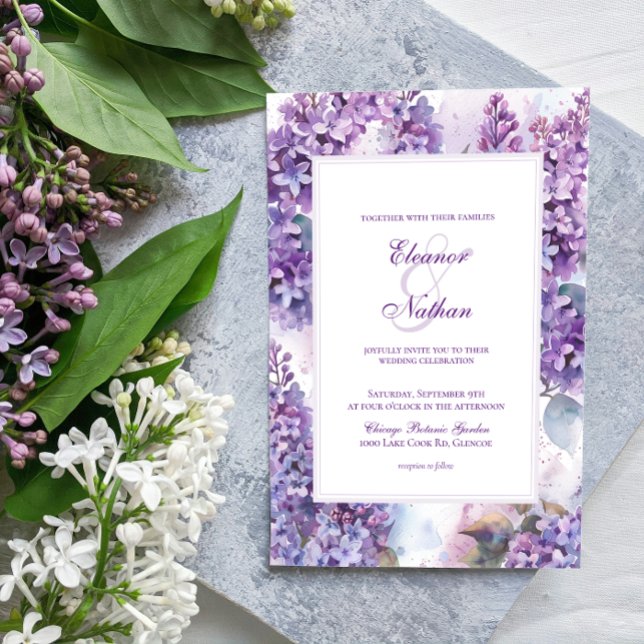 Lilacs Floral Frame Spring Summer Wedding  Invitation (Creator Uploaded)