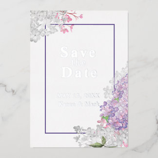 Lilacs Floral Save the Date Foil Invitation