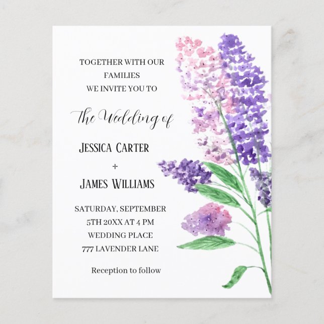 Lilacs Floral Watercolor Rustic Elegant Wedding (Front)