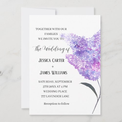 Lilacs Floral Watercolor Rustic Elegant Wedding Invitation