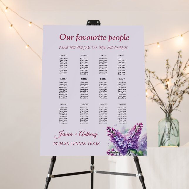 Lilacs Flowers Purple Wildflower Wedding Foam Board (In Situ (Stand))
