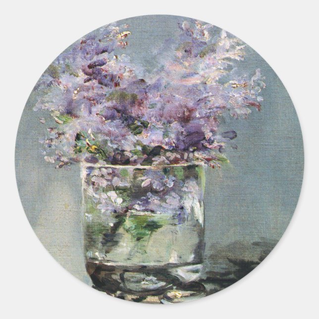 Lilacs in a Glass by Edouard Manet Classic Round Sticker (Front)