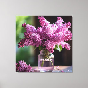Lilacs in a Glass Vase with Depth of Field Canvas Print