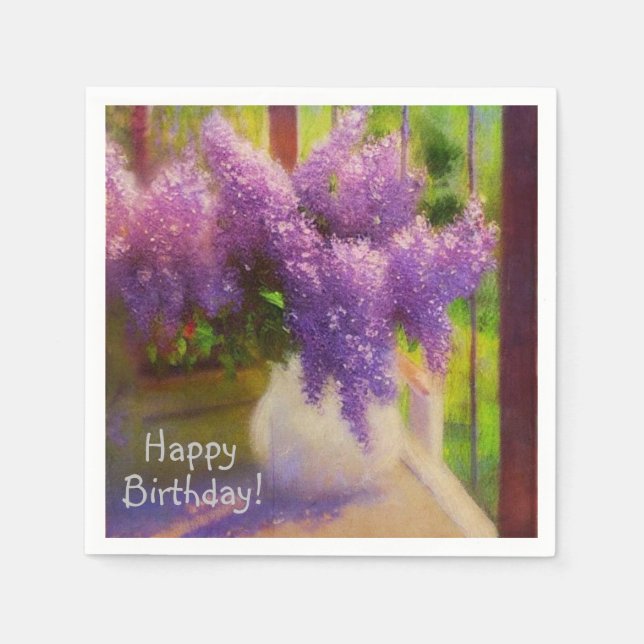 Lilacs in a Vase Birthday Napkins (Front)