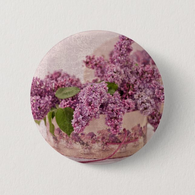 Lilacs In A Victorian Hat Box Button (Front)