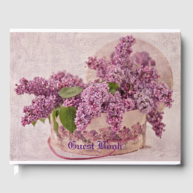 Lilacs In A Victorian Hat Box  Guest Book (Front)