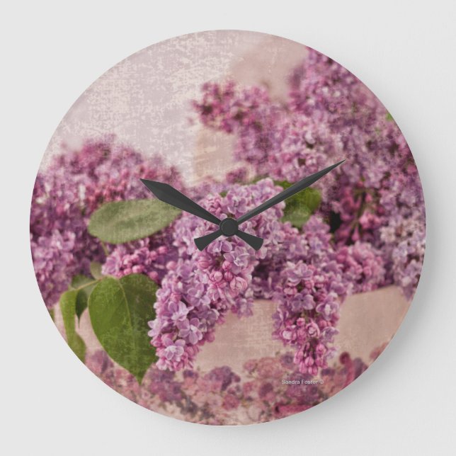 Lilacs In A Victorian Hat Box Large Clock (Front)