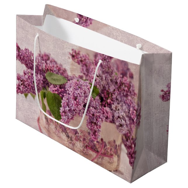 Lilacs In A Victorian Hat Box Large Gift Bag (Front Angled)