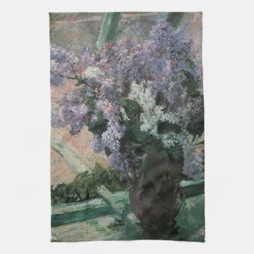 Lilacs in a Window by Mary Cassatt Vintage Art Kitchen Towel