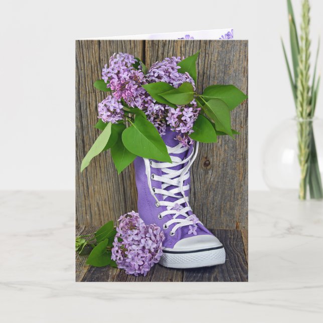 Lilacs in Purple Sneaker Friendship Card (Front)