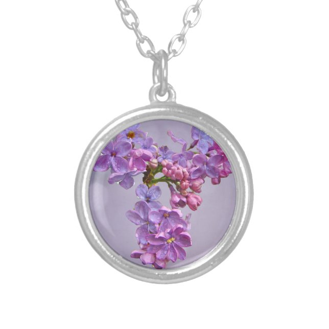 Lilacs in Springtime Silver Plated Necklace (Front)