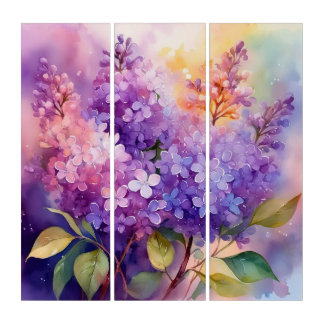 Lilacs in Watercolor Triptych
