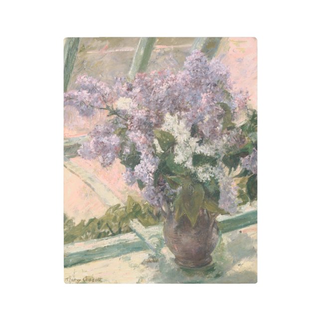 Lilacs in Window by Mary Cassatt American Painter Metal Print (Front)