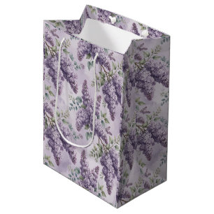 Lilacs Lilac Blossoms Sage Green Dusty Lavender Medium Gift Bag
