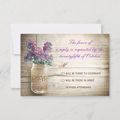 lilacs mason jar vintage wedding rsvps RSVP card