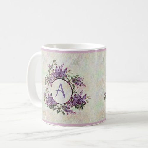 Lilacs Monogram Pastel Marble  Ceramic Mug