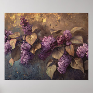 Lilacs on Gold Background Oil Painting Poster
