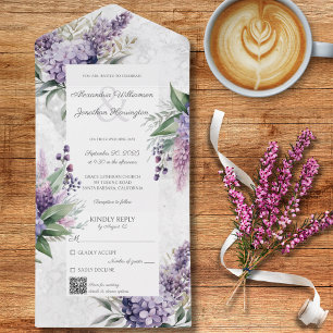 Lilacs on Marbled White with QR Code All In One Invitation