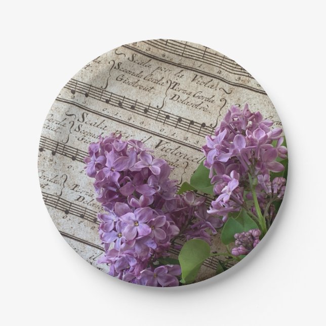 Lilacs on old music paper plates (Front)