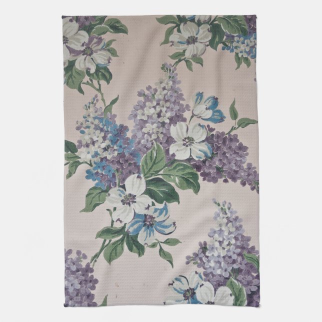 Lilacs on Vintage Wallpaper Towel (Vertical)