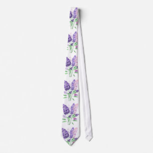 Lilacs Purple Flowers Watercolor Nature Pattern Neck Tie