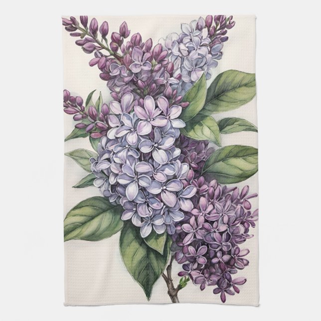 Lilacs Purple Lilac Bush Illustration              Kitchen Towel (Vertical)