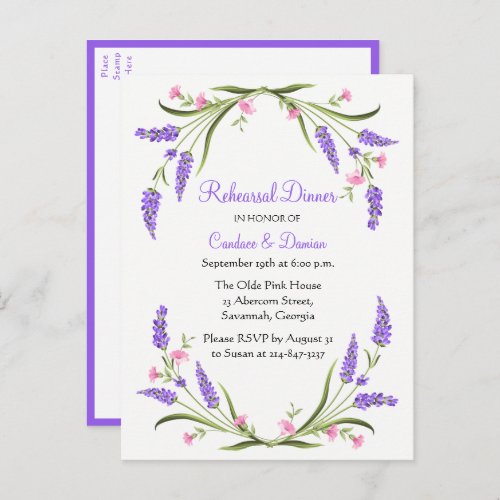 Lilacs Purple Watercolor Floral Rehearsal Dinner Invitation Postcard