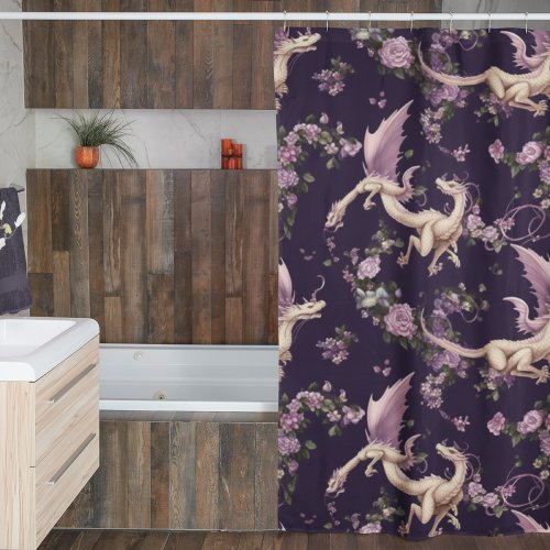 Lilacs Roses and White Dragons Shower Curtain