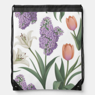 Lilacs Tulips Lilies Drawstring Backpack