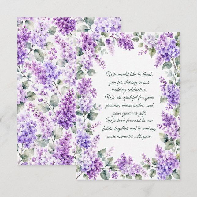 Lilacs Wedding Note Card (Front/Back)
