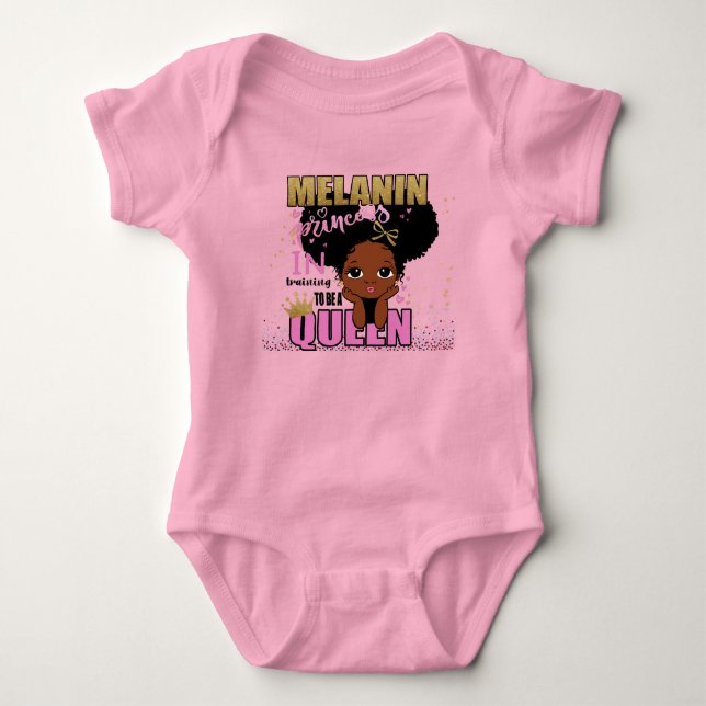 Lilibet Fashion - Melanin Princess Training Queen  Baby Bodysuit (Front)