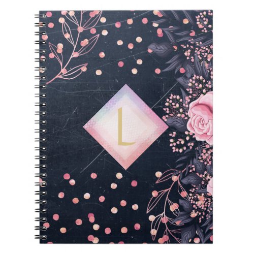 Lilibet Monogram Navy Rosegold Pink Princess Gifts Notebook