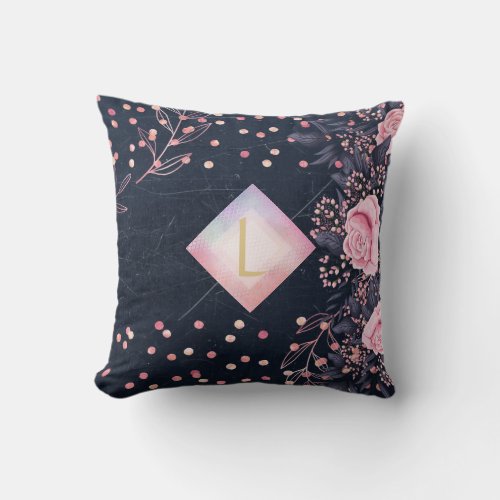 Lilibet Monogram Navy Rosegold Pink Princess Gifts Throw Pillow
