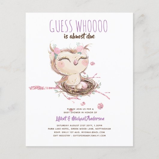 Lilibet Owl Baby Girl Shower (Front)